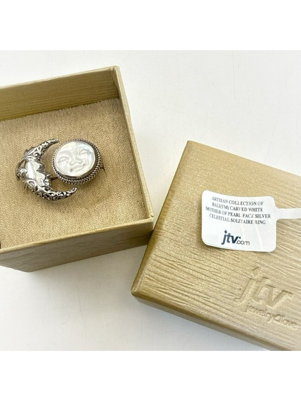 Sarda Sterling Silver Ring Moon Face Celestial Adjustable Sz 10-11.5 Bali 925